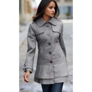 Vintage Guess Los Angeles Women's Gray Wool-Blend Peacoat Size XL Y2K Military